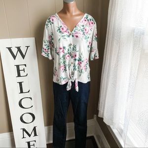 {Staccato} Floral Print Tie Front Top
